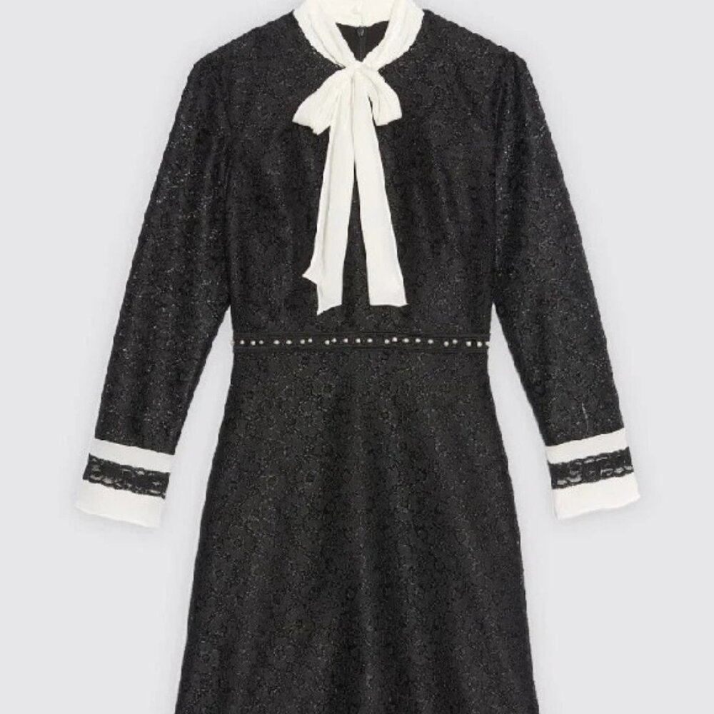 Sandro Black and Cream Lace Dress